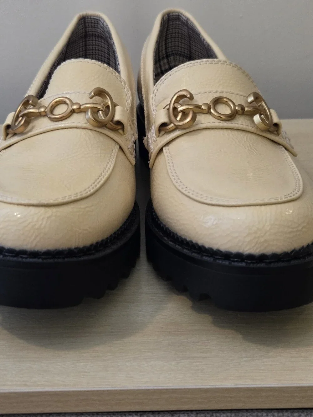 Circus Cream Patent Leather Loafers with Gold Horsebit